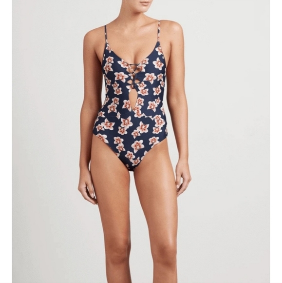 New acacia swimwear kokomo fullpiece swim suit isle L orchid tropical navy blue - Picture 5 of 10